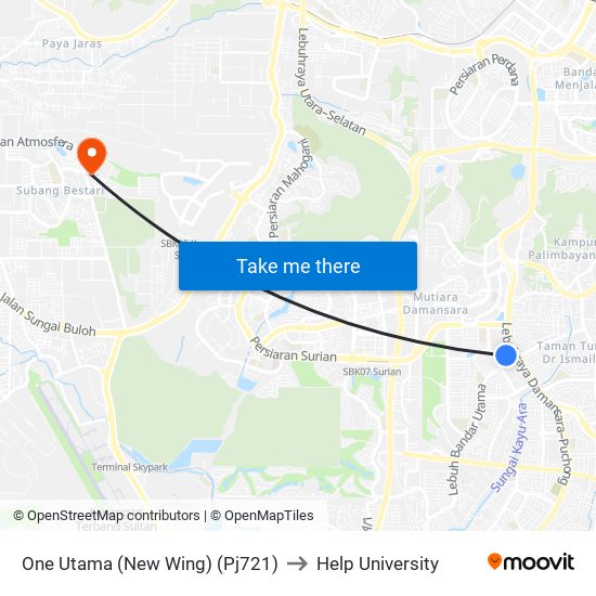 One Utama (New Wing) (Pj721) to Help University map