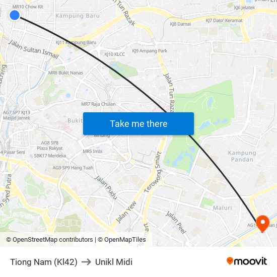 Tiong Nam (Kl42) to Unikl Midi map