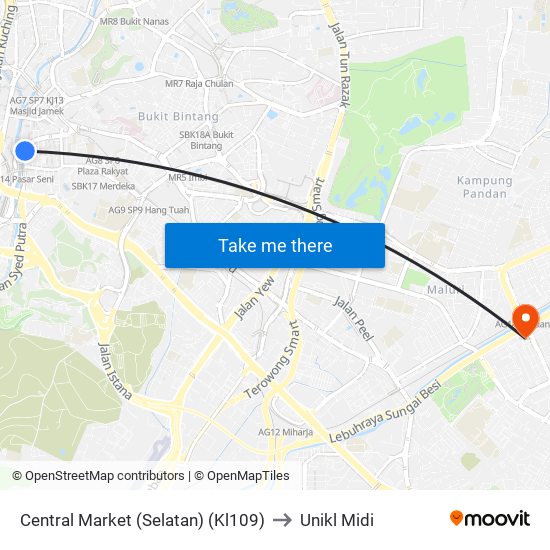 Central Market (Selatan) (Kl109) to Unikl Midi map