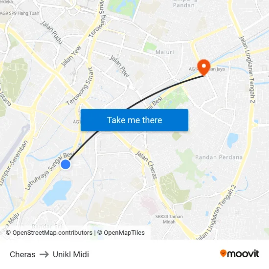 Cheras to Unikl Midi map