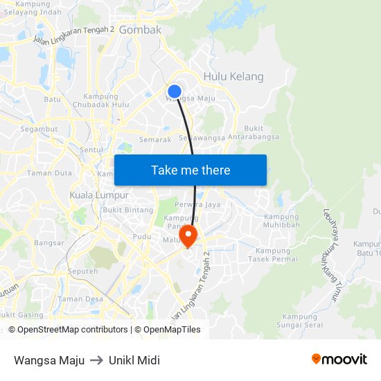 Wangsa Maju to Unikl Midi map