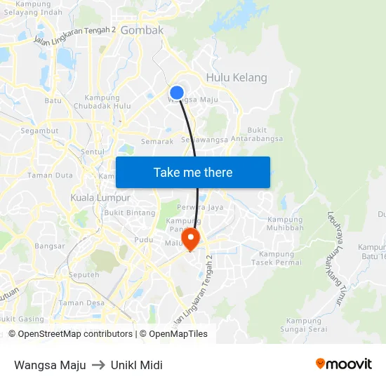 Wangsa Maju to Unikl Midi map