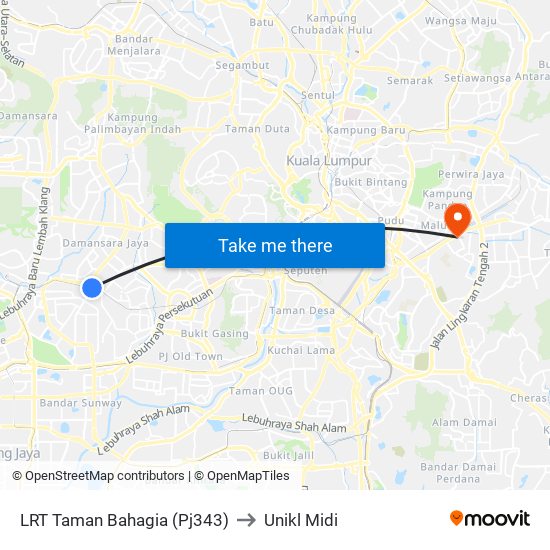 LRT Taman Bahagia (Pj343) to Unikl Midi map
