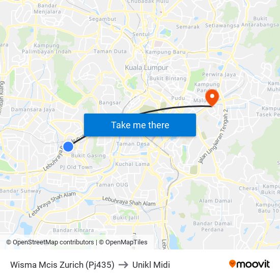 Wisma Mcis Zurich (Pj435) to Unikl Midi map