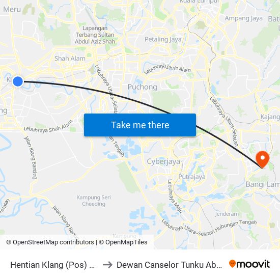 Hentian Klang (Pos) B (Bd664) to Dewan Canselor Tunku Abdul Rahman map