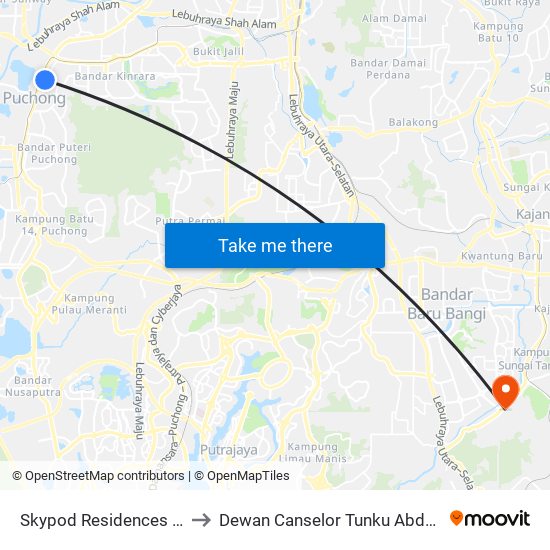 Skypod Residences (Sj447) to Dewan Canselor Tunku Abdul Rahman map