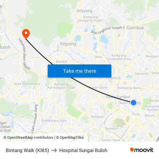 Bintang Walk (Kl85) to Hospital Sungai Buloh map