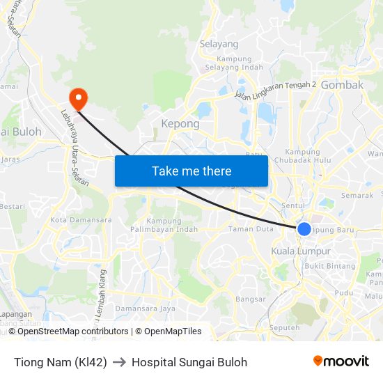 Tiong Nam (Kl42) to Hospital Sungai Buloh map