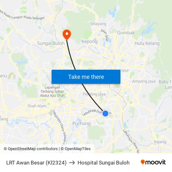 LRT Awan Besar (Kl2324) to Hospital Sungai Buloh map