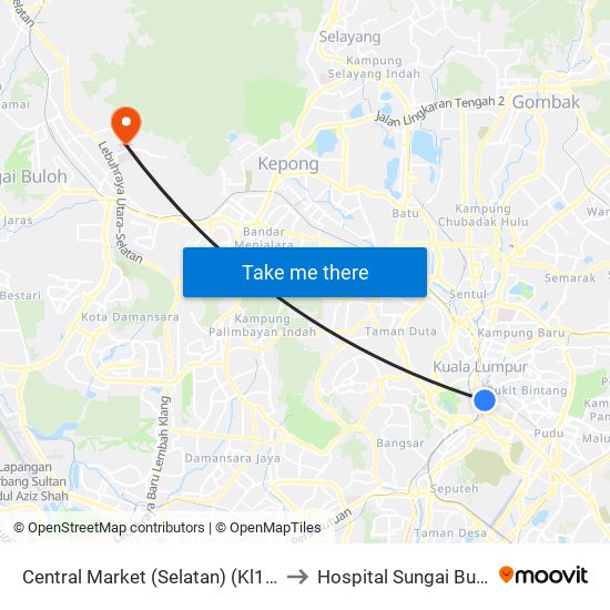 Central Market (Selatan) (Kl109) to Hospital Sungai Buloh map