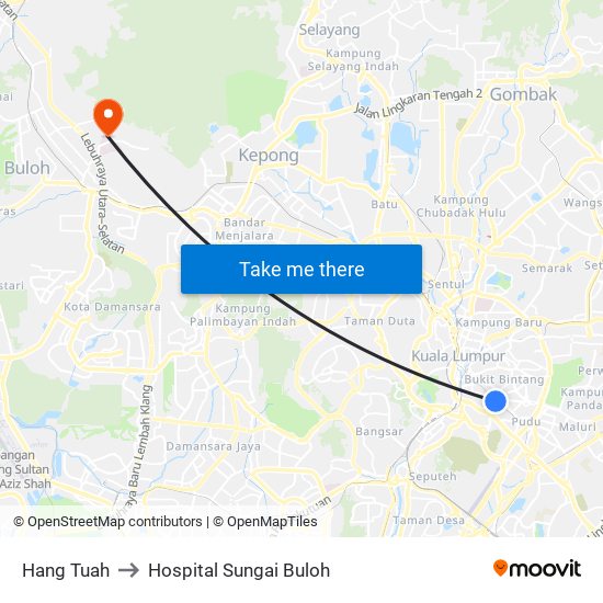 Hang Tuah to Hospital Sungai Buloh map