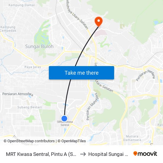 MRT Kwasa Sentral, Pintu A (Sa1020) to Hospital Sungai Buloh map