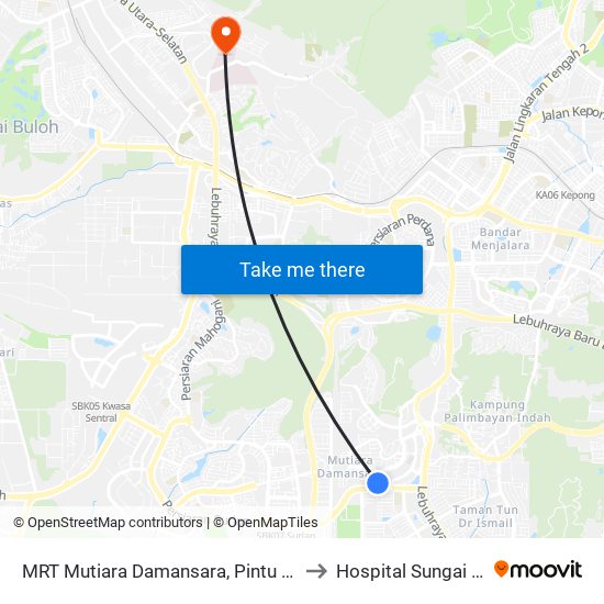 MRT Mutiara Damansara, Pintu B (Pj809) to Hospital Sungai Buloh map