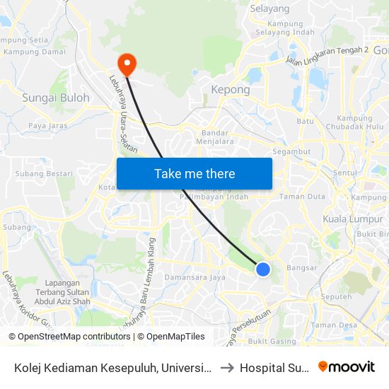 Kolej Kediaman Kesepuluh, Universiti Malaya (Opp) (Kl2345) to Hospital Sungai Buloh map