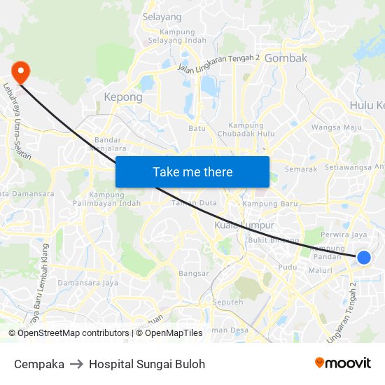 Cempaka to Hospital Sungai Buloh map