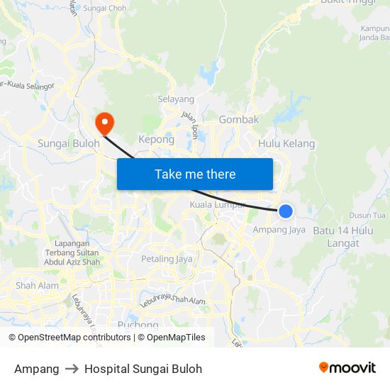 Ampang to Hospital Sungai Buloh map