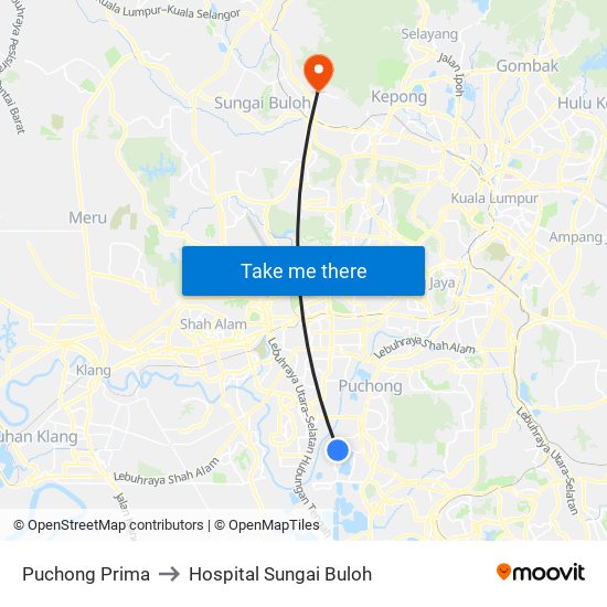 Puchong Prima to Hospital Sungai Buloh map