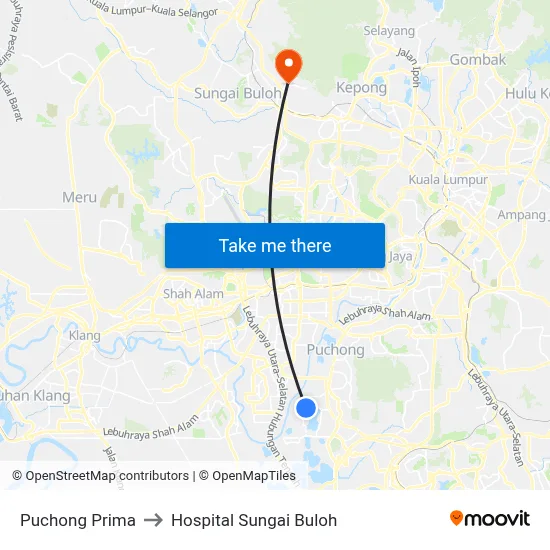 Puchong Prima to Hospital Sungai Buloh map