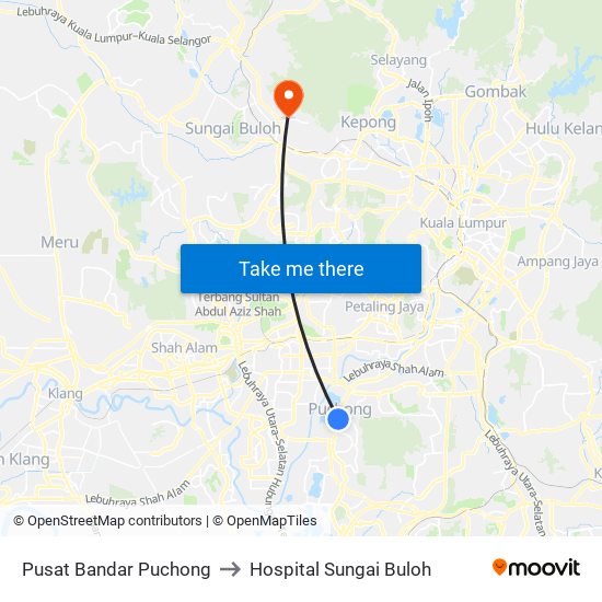 Pusat Bandar Puchong to Hospital Sungai Buloh map