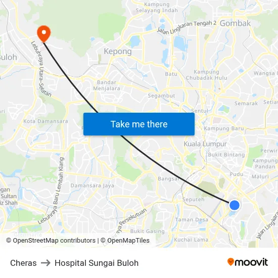 Cheras to Hospital Sungai Buloh map