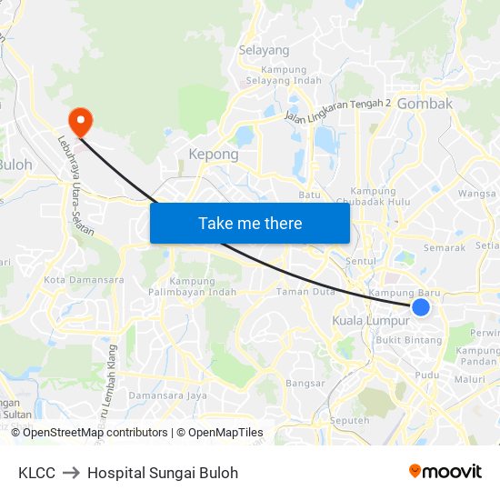 KLCC to Hospital Sungai Buloh map
