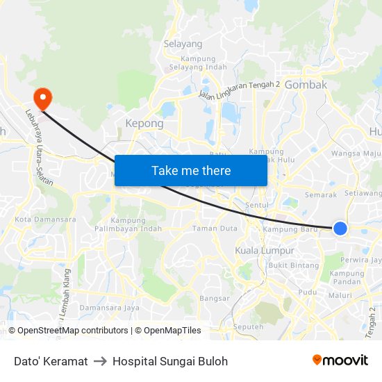 Dato' Keramat to Hospital Sungai Buloh map