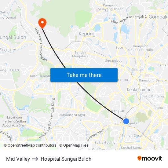 Mid Valley to Hospital Sungai Buloh map