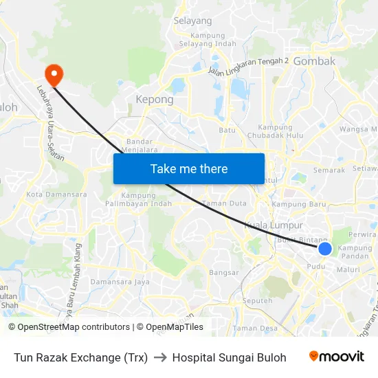Tun Razak Exchange (Trx) to Hospital Sungai Buloh map