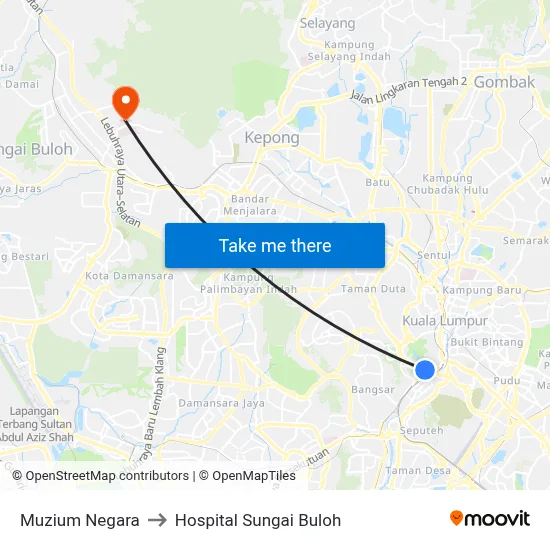 Muzium Negara to Hospital Sungai Buloh map