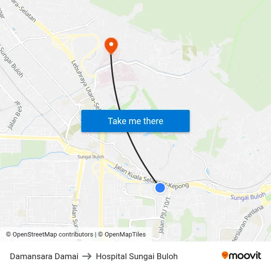 Damansara Damai to Hospital Sungai Buloh map