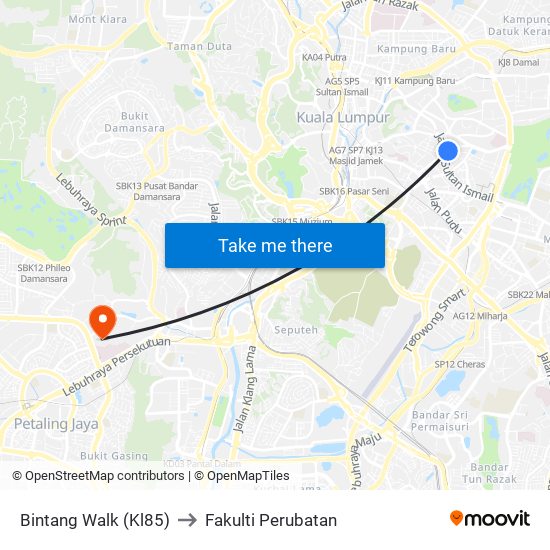 Bintang Walk (Kl85) to Fakulti Perubatan map