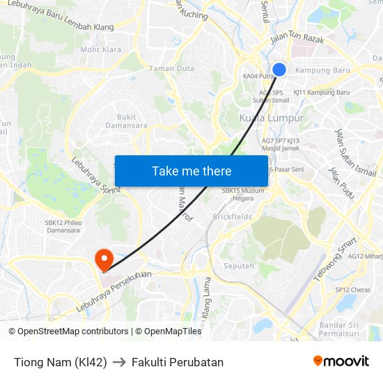 Tiong Nam (Kl42) to Fakulti Perubatan map