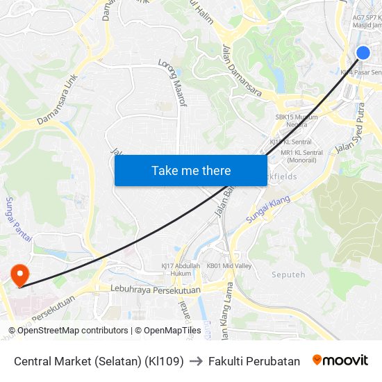 Central Market (Selatan) (Kl109) to Fakulti Perubatan map