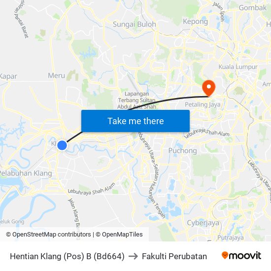 Hentian Klang (Pos) B (Bd664) to Fakulti Perubatan map