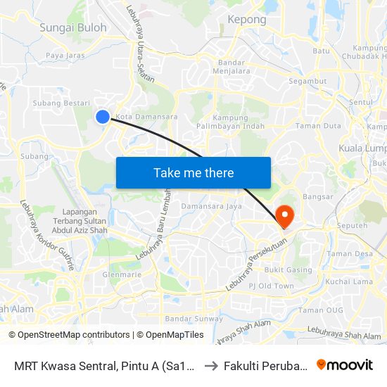 MRT Kwasa Sentral, Pintu A (Sa1020) to Fakulti Perubatan map