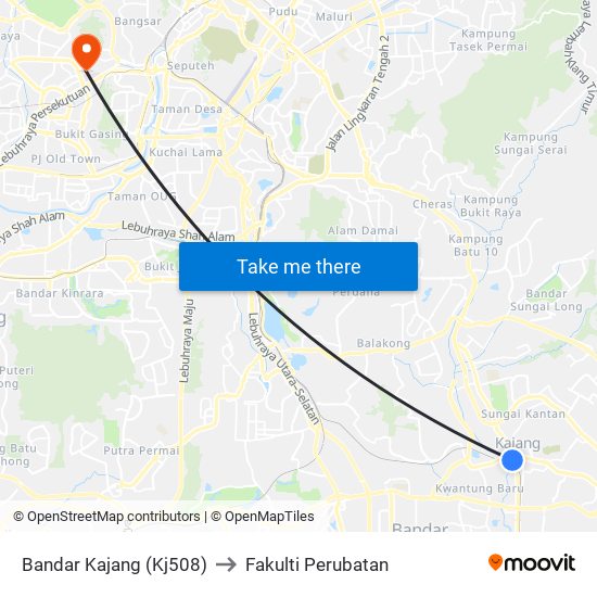 Bandar Kajang (Kj508) to Fakulti Perubatan map