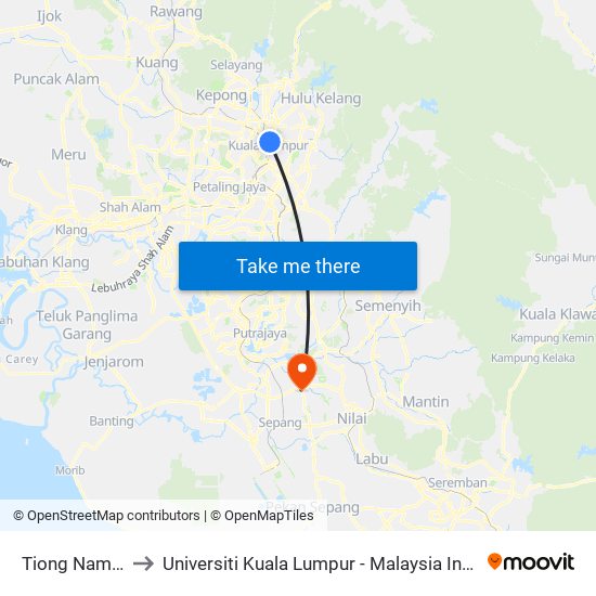 Tiong Nam (Kl42) to Universiti Kuala Lumpur - Malaysia Institute Of Aviation map