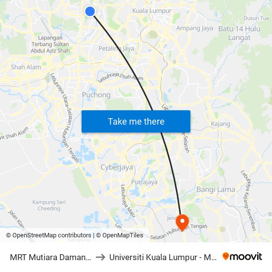 MRT Mutiara Damansara, Pintu B (Pj809) to Universiti Kuala Lumpur - Malaysia Institute Of Aviation map