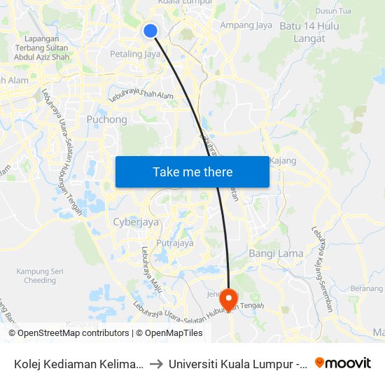 Kolej Kediaman Kelima, Universiti Malaya (Kl2343) to Universiti Kuala Lumpur - Malaysia Institute Of Aviation map