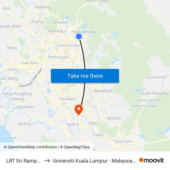 LRT Sri Rampai (Kl746) to Universiti Kuala Lumpur - Malaysia Institute Of Aviation map