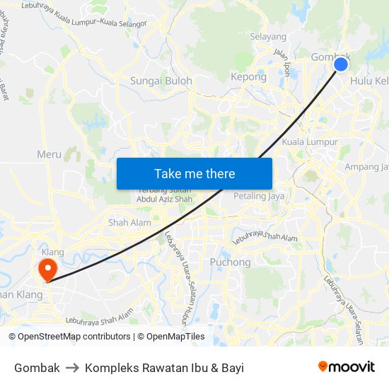 Gombak to Kompleks Rawatan Ibu & Bayi map