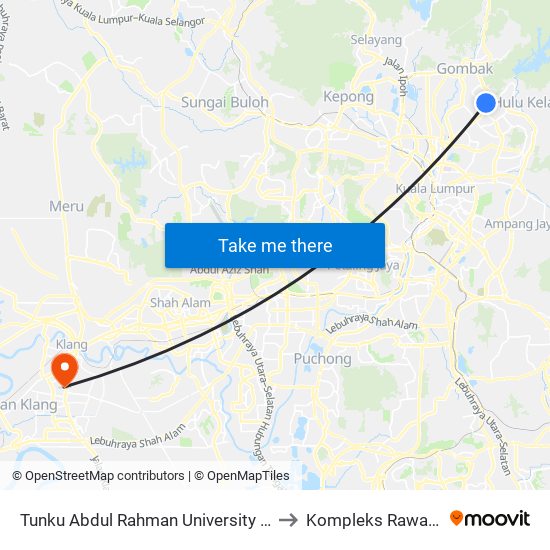 Tunku Abdul Rahman University College (Taruc) (Kl162) to Kompleks Rawatan Ibu & Bayi map