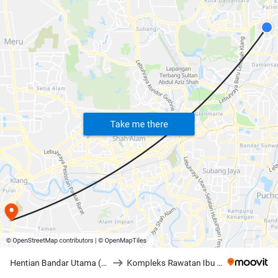 Hentian Bandar Utama (Pj530) to Kompleks Rawatan Ibu & Bayi map