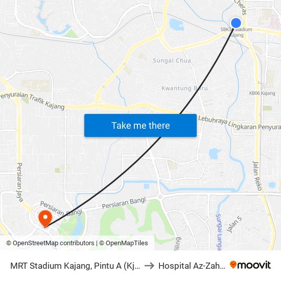 MRT Stadium Kajang, Pintu A (Kj822) to Hospital Az-Zahrah map