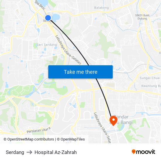 Serdang to Hospital Az-Zahrah map