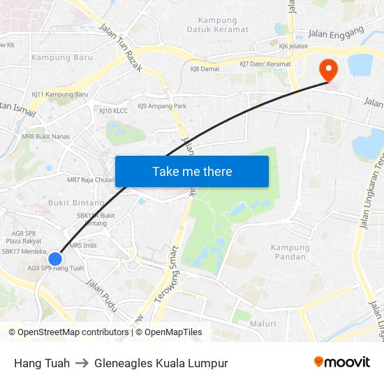 Hang Tuah to Gleneagles Kuala Lumpur map