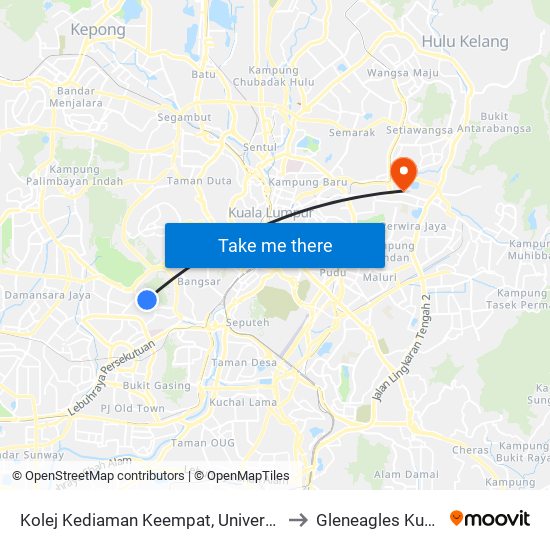 Kolej Kediaman Keempat, Universiti Malaya (Kl2348) to Gleneagles Kuala Lumpur map