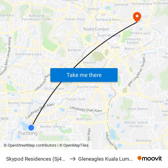 Skypod Residences (Sj447) to Gleneagles Kuala Lumpur map