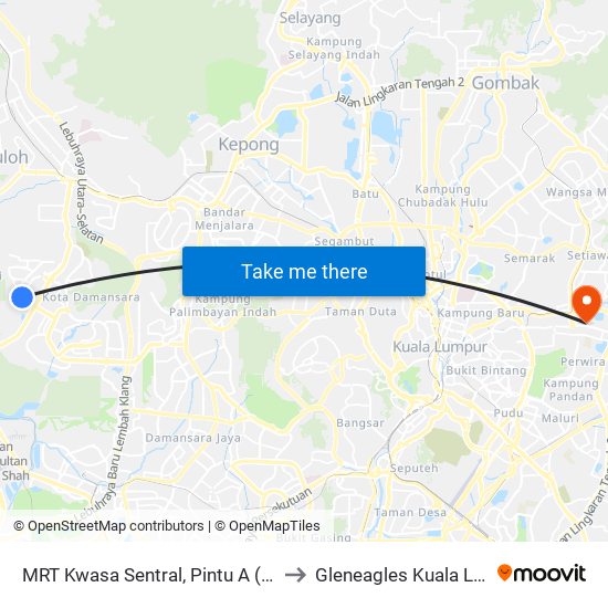 MRT Kwasa Sentral, Pintu A (Sa1020) to Gleneagles Kuala Lumpur map