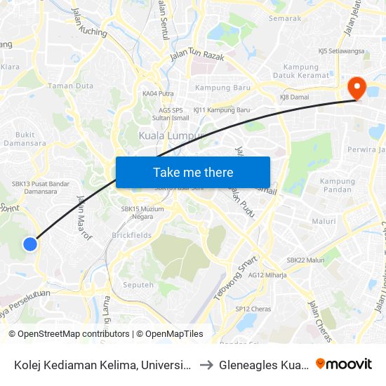 Kolej Kediaman Kelima, Universiti Malaya (Kl2343) to Gleneagles Kuala Lumpur map
